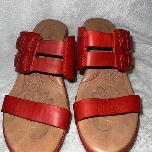 Red Leather Slide Sandals